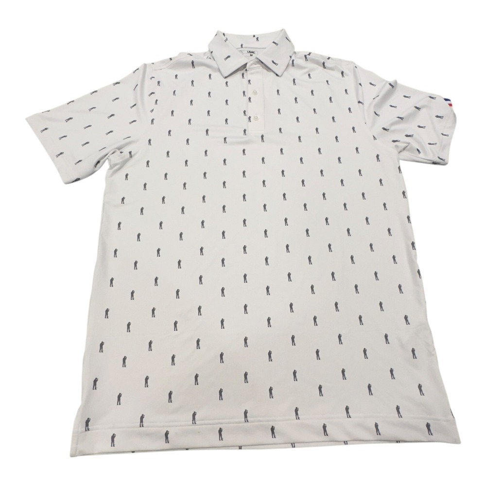 USAG U Suck At Golf Polo Men Medium White Golfer Print Short Sleeve Stretch